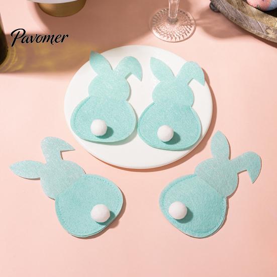 Easter Dinner Table Decor 4 Pcs Bunny Cutlery Holders, Felt Tableware Pouch Bags, Cute Rabbit Utensil Decorative Fork Spoon Sleeve, Spring Knife