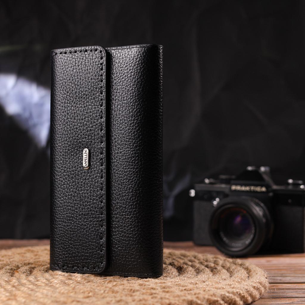 Функциональный Женский кошелек из натуральной кожи CANPELLINI Wallet 21662 Черный