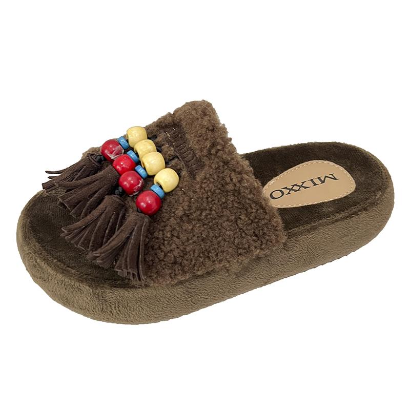 Мода Мода Домашние Нескользящие Шлепанцы Уличная Носка Милые Повседневные Кисточки Пушистые Тапочки