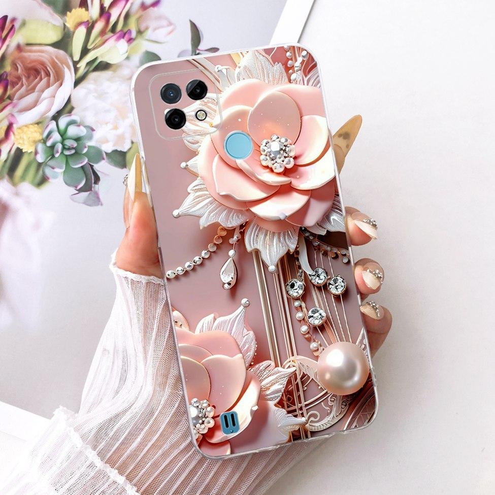 Clear Cover For Realme C21 Case RMX3201 Cute Cat Fashion Butterfly Funny Painted Phone Casing For Real me C21