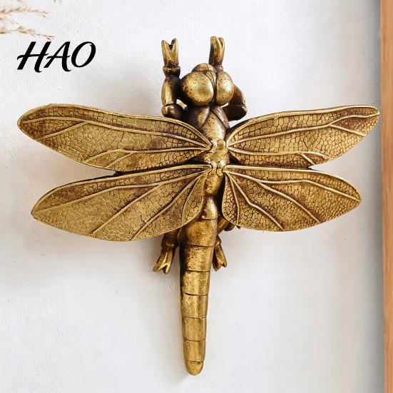 Gift for Insect Collectors Gold Dragonfly Wall Art, Vintage Dragon Fly Decor, 3D Resin Mounted Sculpture Decorative Figurines Hanging Decoration