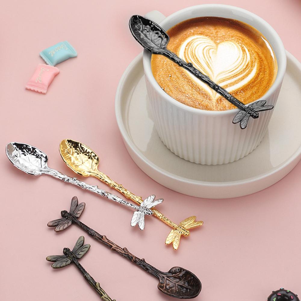Retro Koffie Lepel Libel Twijg Decoratieve Roerlepel Legering Leaf Bos Stijl Draagbare Dessert Lepel Thee Lepel