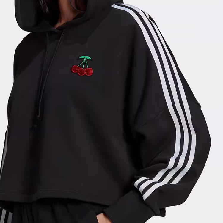 Adidas Укороченная толстовка Originals Color Block Casual Sports Hoodie Женские толстовки с капюшоном черного цвета GN3100