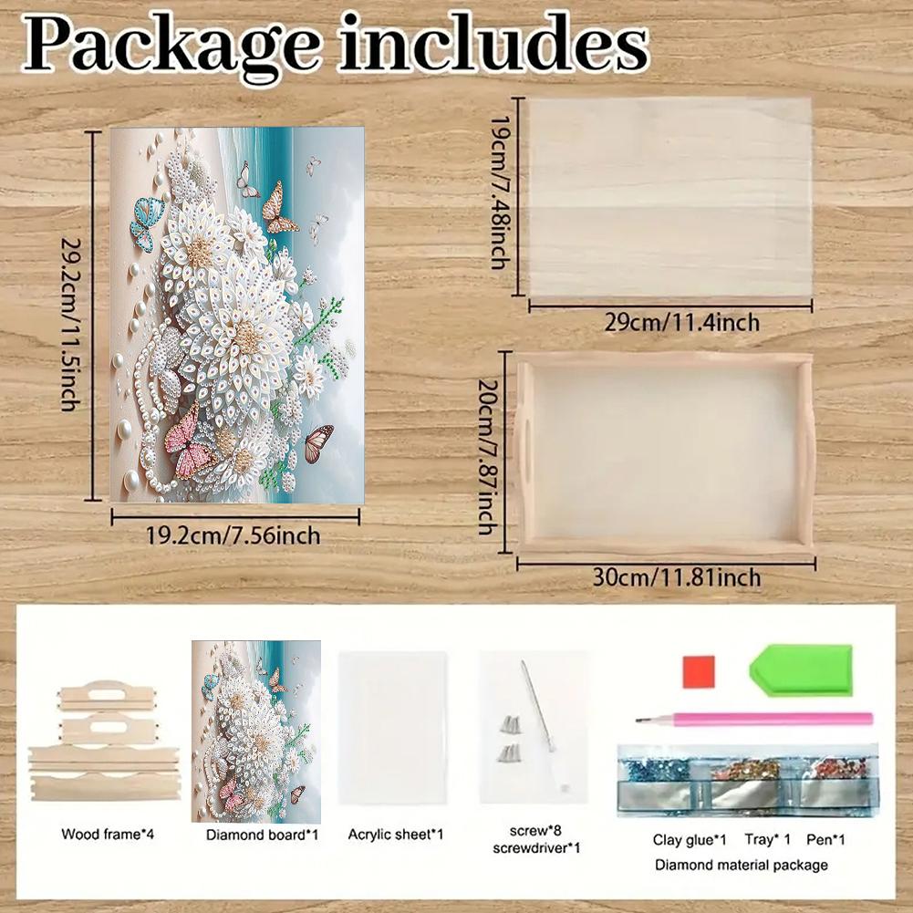 Деревянная обеденная тарелка с ручками, расписанная бриллиантами (Diamond Painting), Подставка для столовых приборов Art, Хорошо подходит для вечеринок или поднос для еды в постель