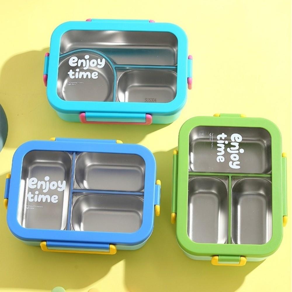 Rectangular Shape Rectangular Lunch Box Divided Grids Stainless Steel Food Container  for School