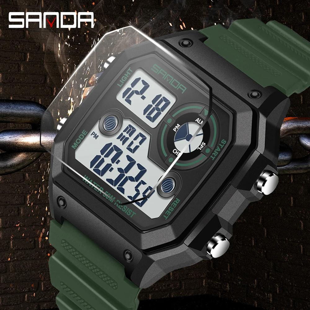 SANDA 418 Новые уличные спортивные часы Мужские водонепроницаемые цифровые часы с таймером Военные мужские электронные часы