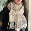 Autumn and winter new products simple and fashionable plaid scarf versatile warm scarf extended plaid fringed shawl
