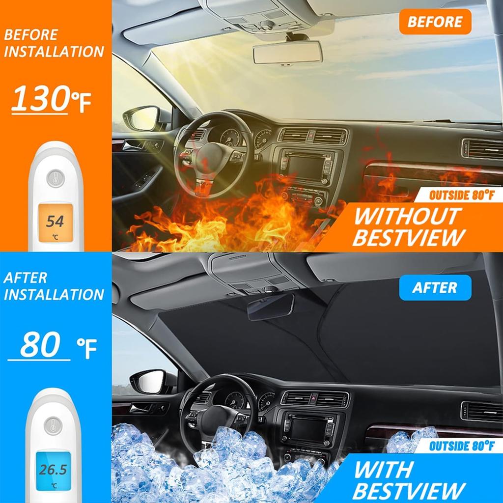 Bestview American Flag Windshield Sunshade For 2017-2025 Ford F250 F350 F450 F550, Fit Foldable Front Window Sunshade Sun Visor Accessories Protector