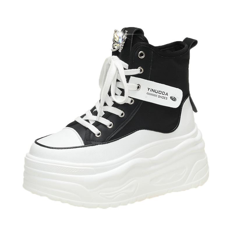 Осень 2024 г. Женские высокие повседневные кроссовки на толстой подошве, визуально увеличивающие рост, с круглыми носами для уличного стиля.