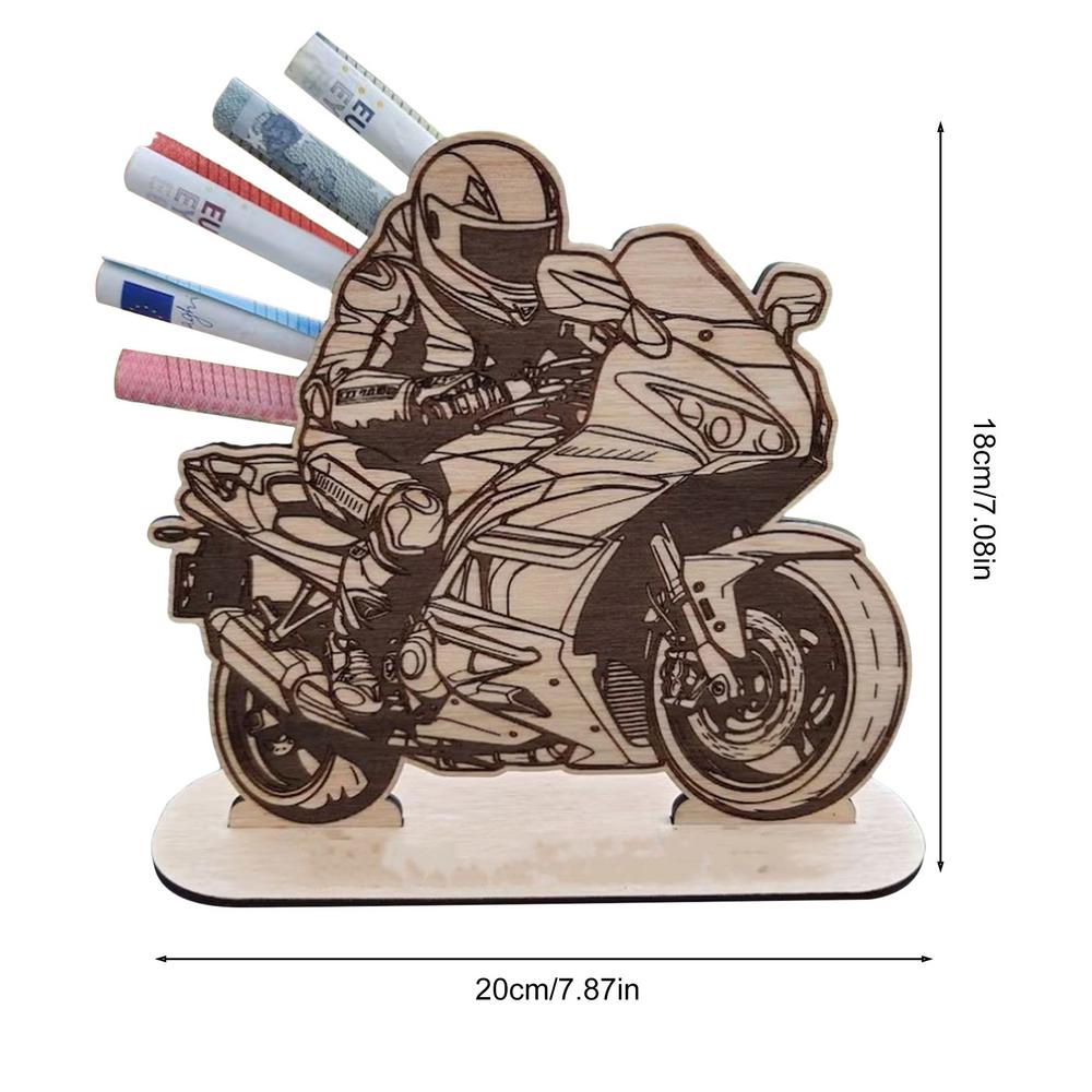 Money Holder Wood Holiday Cash Holder Motorcycle Bike Shape Desktop Ornament For Table Bookshelf Birthday Blessing Supplies