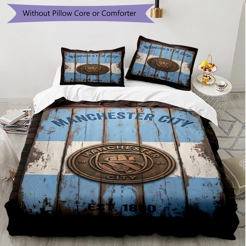 3pcs Duvet Cover Set (1*Duvet Cover + 2*Pillowcase, Without Core), Manchester City FC Print Soft All‑Season Bedding Set, Home Bedroom Decor Gift