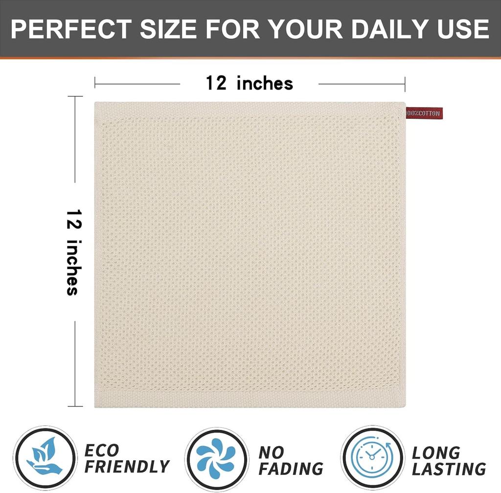 100% Cotton Kitchen Dish Cloths, 4-Pack Waffle Weave Dish Towels for Drying Dishes Super Soft Absorbent Quick Drying Dish Rags