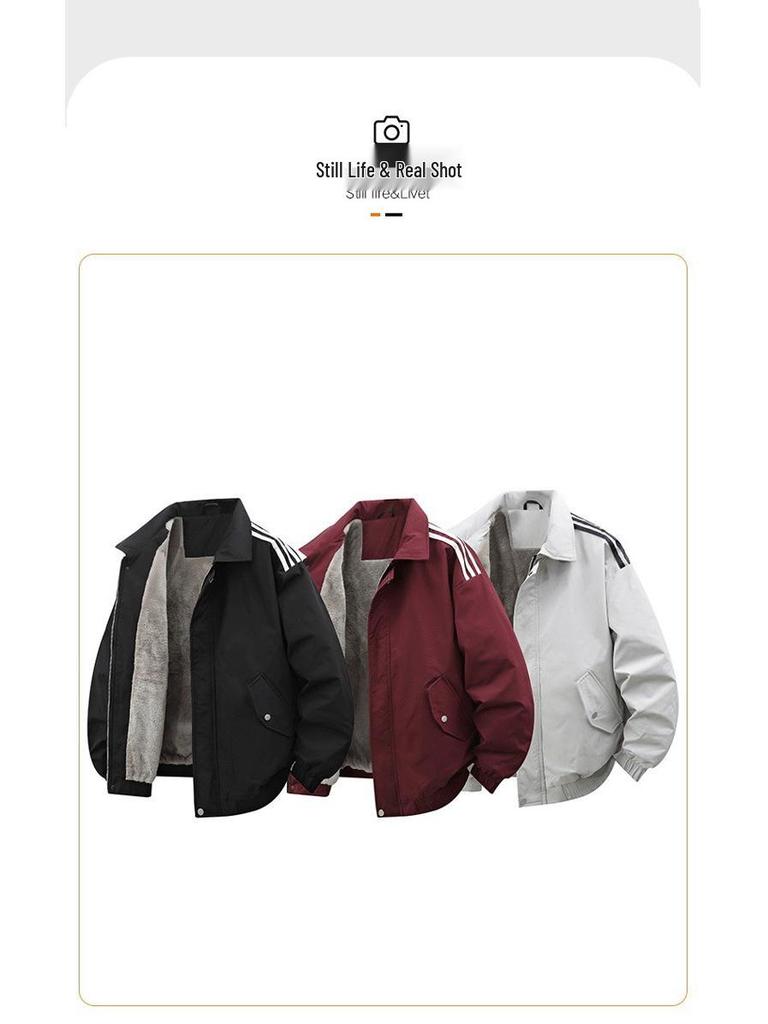 Новая мужская унисекс повседневная куртка в американском стиле с лацканами и тремя полосками, с плюшем