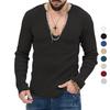 Men's V-Neck Ribbed Long Sleeve Knit Sweater, Slim Fit Casual Pullover, Multiple Color Options