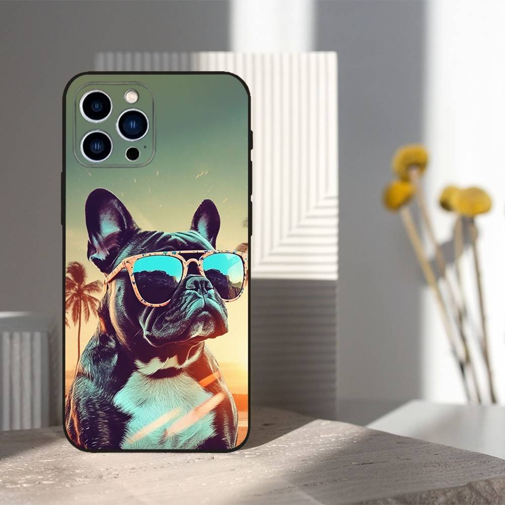 Французский Бульдог Арт Чехол для iPhone 15,16,12,14,17,13,11,Plus,Pro Max,8,7,XR,SE,XS,X,Mini,Мягкий Силикон Черный