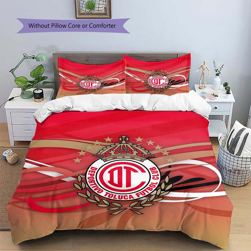 Club Deportivo Toluca Football Club Pattern Bedding Quilt Set Home Decoration Gift (1 * duvet cover + 2 * pillowcase without core)