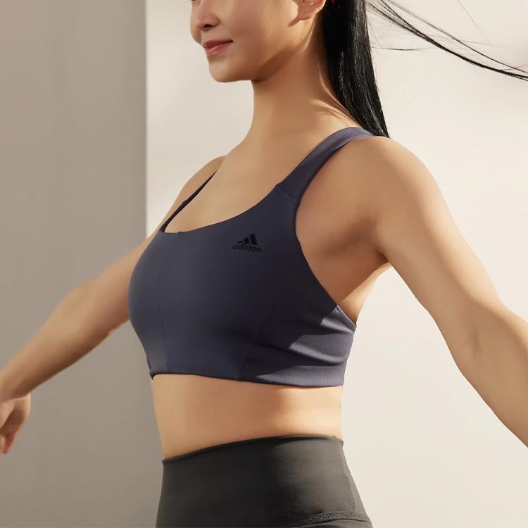 adidas Спортивный бюстгальтер для йоги с логотипом, средняя поддержка, женское нижнее белье, синий HF2255
