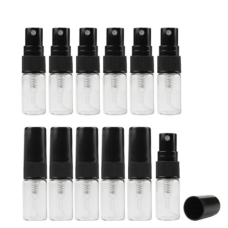 50pcs 2ml 3ml 5ml 10ml Empty Glass Spray Bottle Sample Glass Vials Portable Mini Perfume Atomizer Refillable Bottles Travel