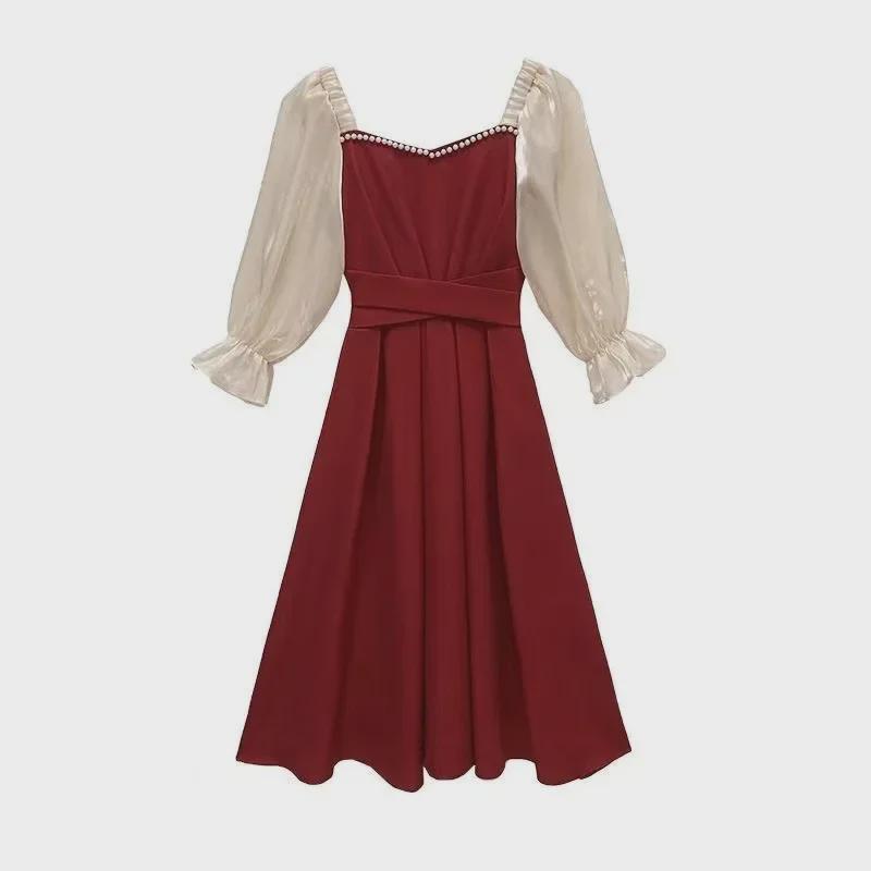 Korean & Japanese Style A-Line Summer Dress with Short Sleeves & Trumpet Sleeves