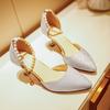 New Wine Glass and Single Shoes Summer Beaded Women's Sandals One-word Buckle Hollow High Heels Pointed Bridesmaid Shoes