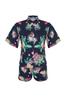 Women's Style Bottom-Top Set Clothes Tropical Patterned Woven Shirt Shorts Set