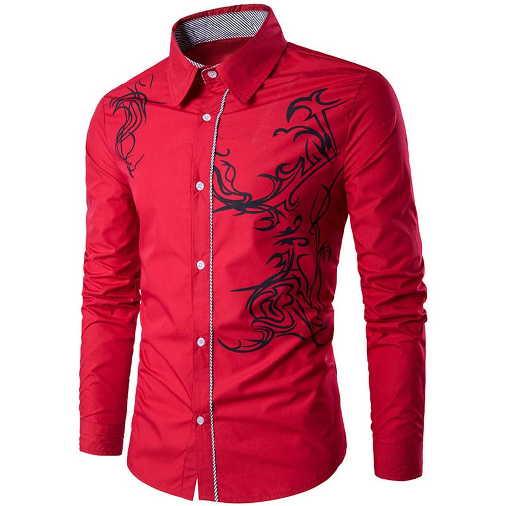 Fashion New Fashion Flower Gilding Print Men's Long Sleeve Shirt
