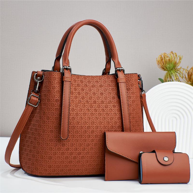 Трехсекционная многоцелевая фактурная сумка с ромбовидным тиснением, большой емкости, на одно плечо, косая пройма, однотонная женская сумка