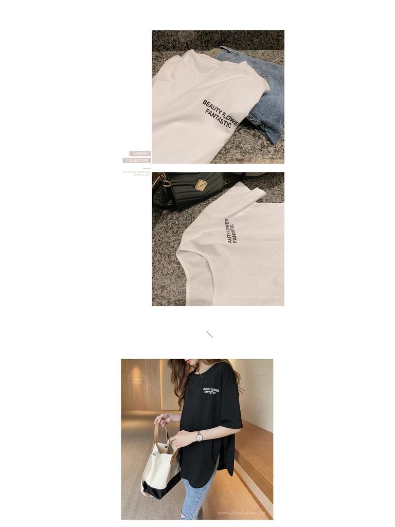 Женская футболка белого цвета со средним рукавом и модным дизайном букв - летний простой топ-пуловер с круглым вырезом