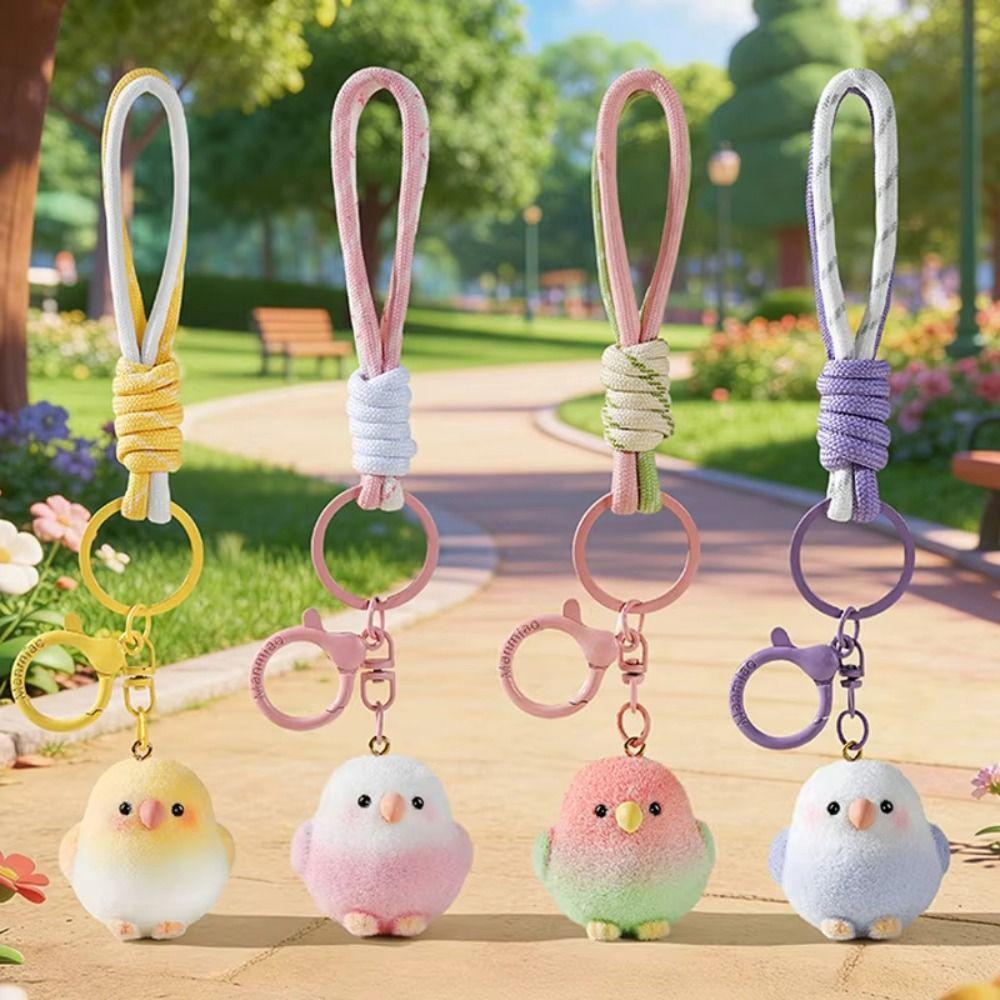 Knitted Hand Rope Flocking Bird Keychain Hanging String Cute Plush Pendant Gift Giving