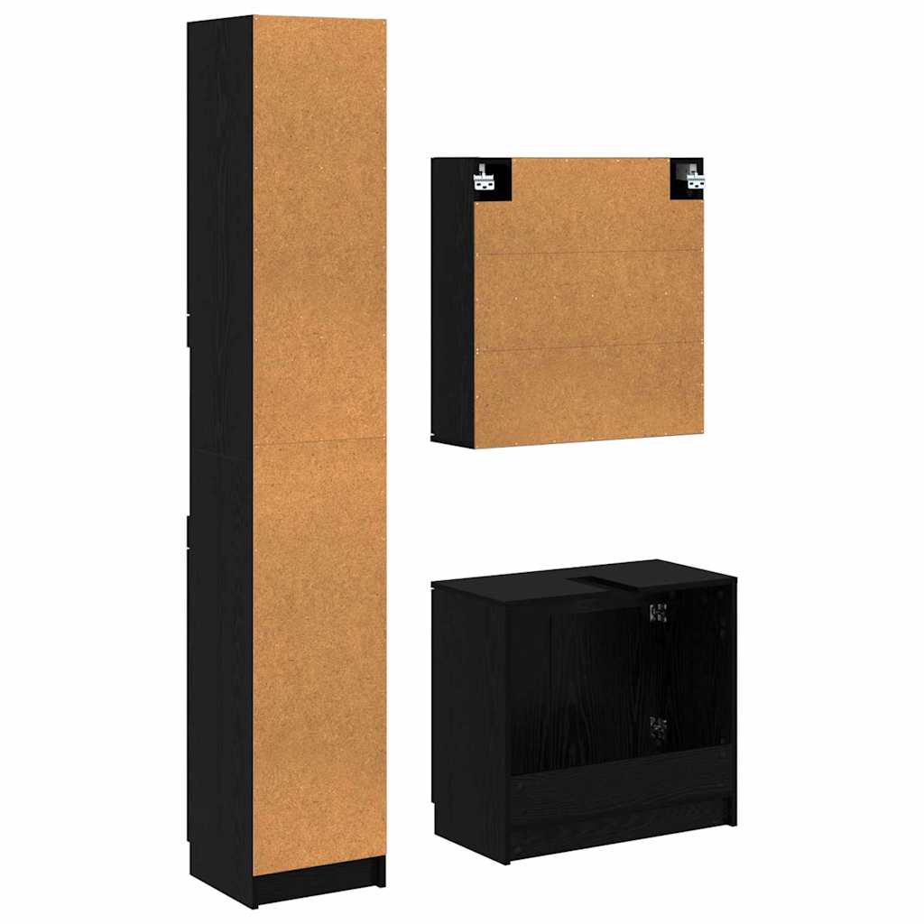 Bathroom Cabinet Set 3 Pieces Black Oak Effect Wood Based Material
