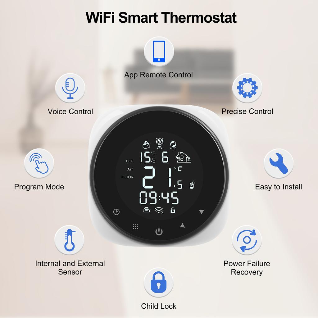 Tuya Wifi Smart Thermostat Цифровой регулятор температуры Управление с помощью приложения ЖК-дисплей Сенсорный экран Неделя
