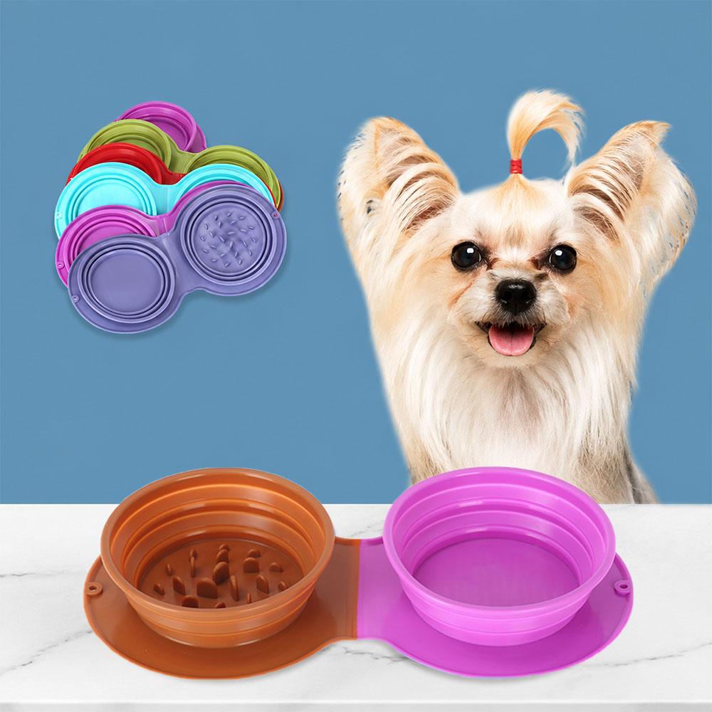 Collapsible Silicone Slow Feeder Dog Bowls Non-Slip 2-in-1 Pet Feeding Mat Anti-Choking Cat Water Food Bowl for Travel Healthy Digestion