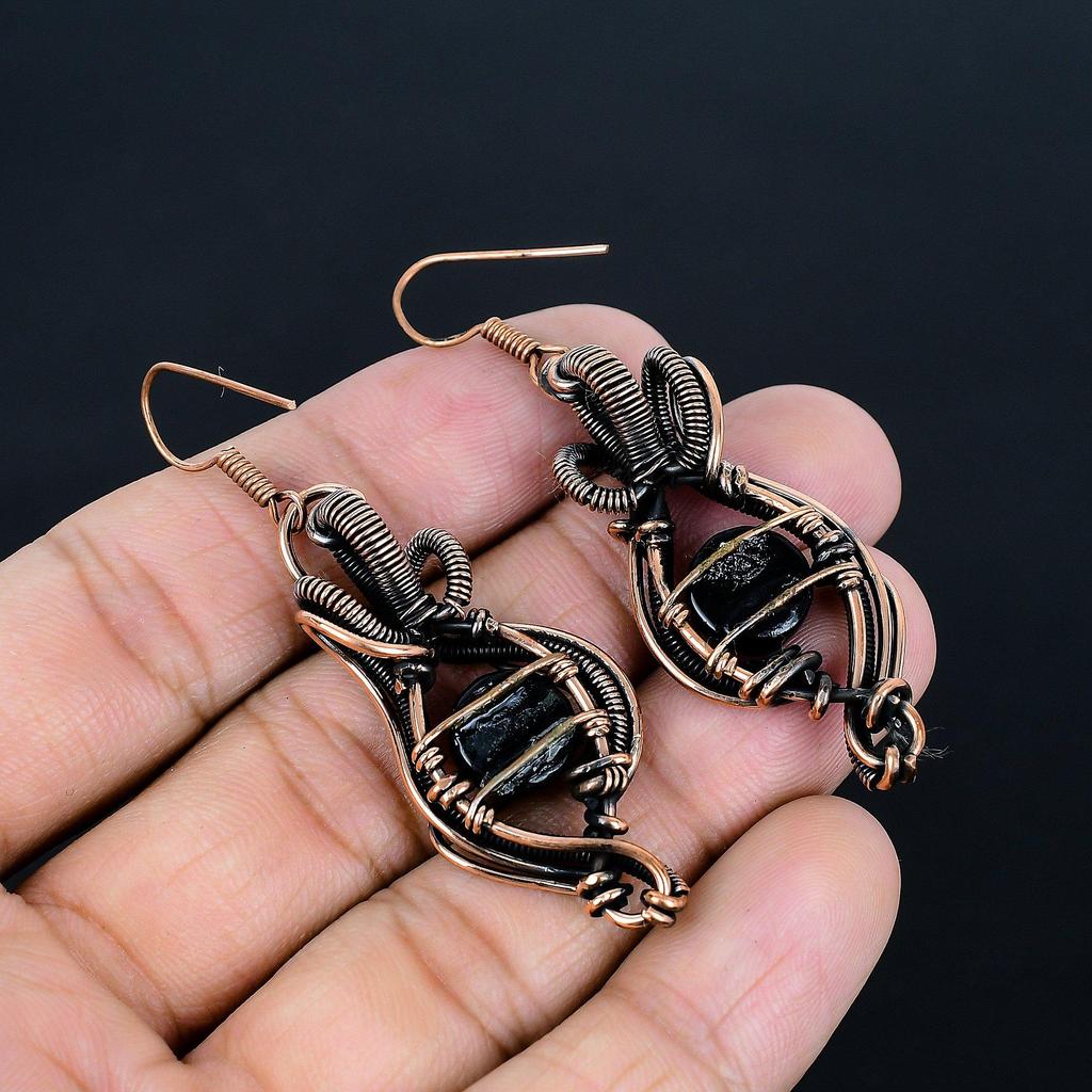 Серьги из черного оникса, обернутые медной проволокой 999 пробы, серьги ручной работы с драгоценными камнями ко Дню памяти