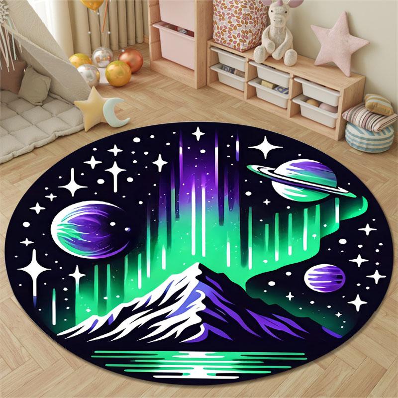 Chic Round Sun Multicolor Rug Mat, Non-Slip Floor Mat for Entryway