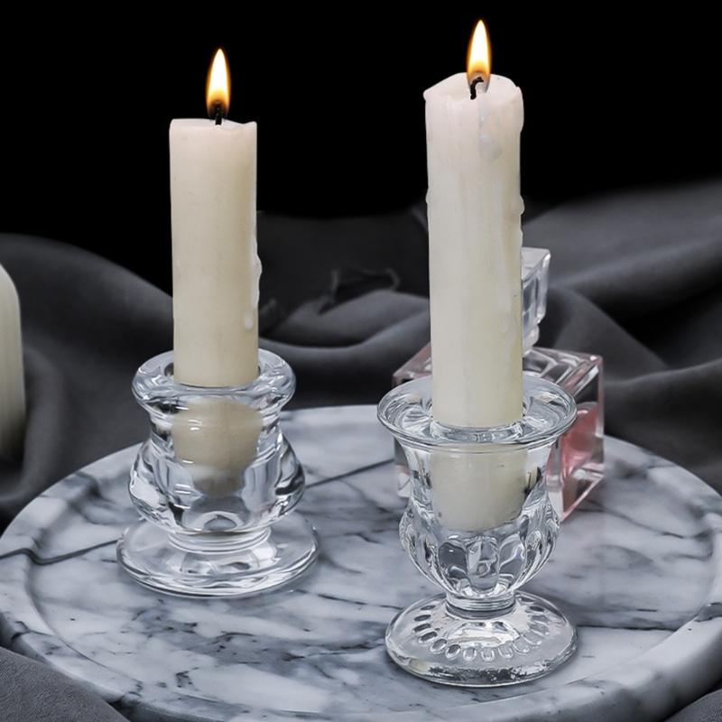Elegant Glass Candle Holder Set of 2 Clear Taper Candlestick Holder for Wedding Modern Christmas Table Centerpieces