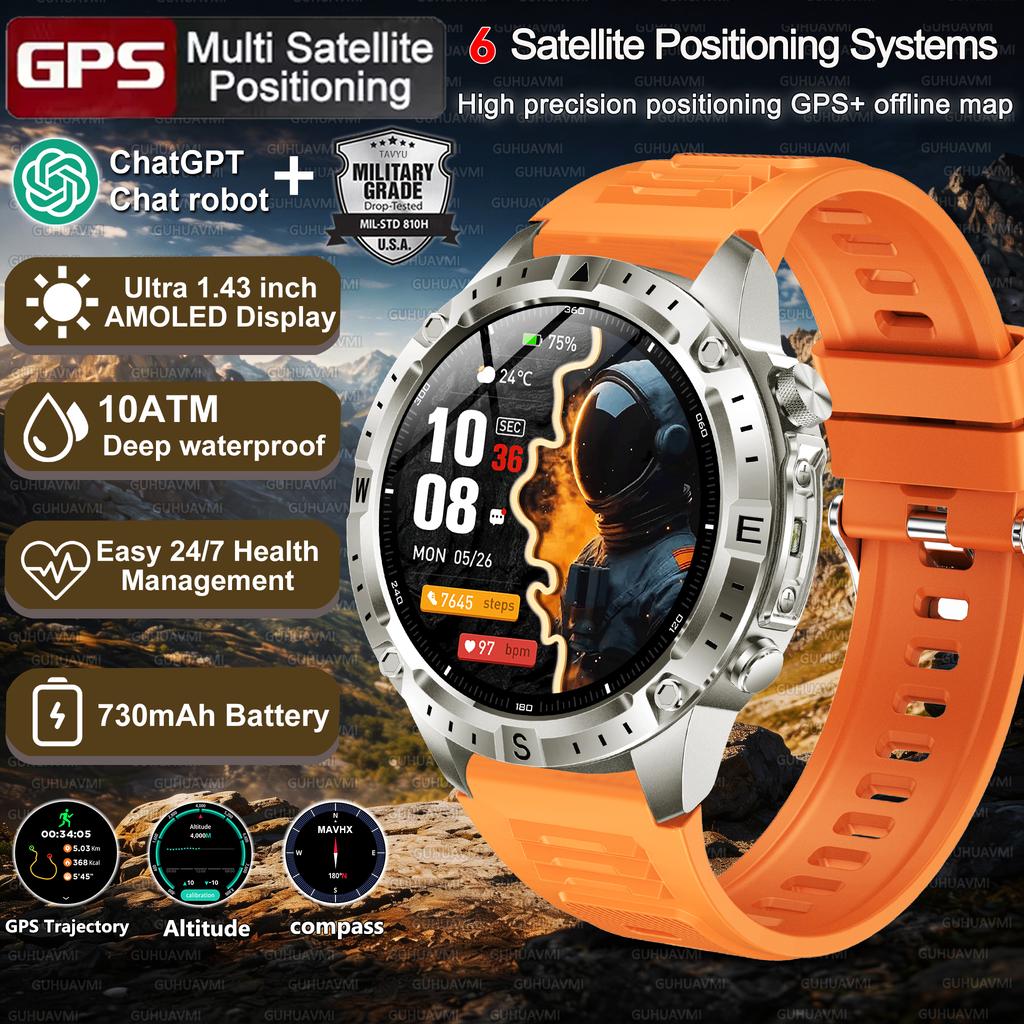 Новые умные часы с GPS для мужчин Встроенный GPS Траектория Компас Высотомер Водонепроницаемые ChatGPT Спорт Здоровье Bluetooth-звонок Умные часы