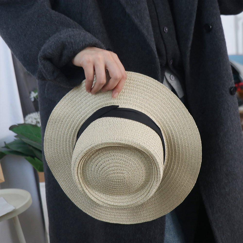 Flat Brim Sunscreen Bucket Hat Wide Brim Women's Sun Hat Retro Straw Woven Hat Beach