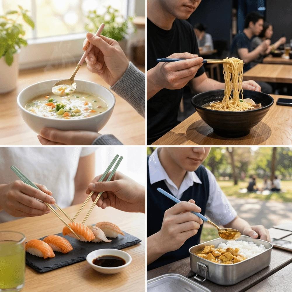 1Set Smooth Spoon Chopstick Kit Rustless Steel Tableware Set Dining Set Outdoor Picnic
