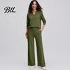 Women Sports Suits Sweatshirt Pants 2-Piece Set, V-Neck Long Sleeve Top & Wide Matching Lounge Set Leg Trousers with Elastic Waist, Solid Color