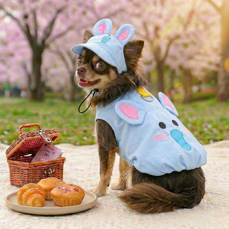 Pet Dog Cat Cartoon Bloomer Vest Sun Hat Set Small Medium Large Breeds