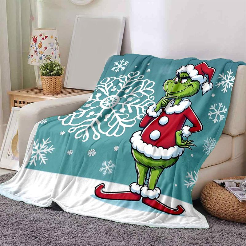 1Pc Grinch Christmas Snowflake Blanket Soft And Comfortable Casual Warm Camping Travel Christmas Halloween Gift M921581