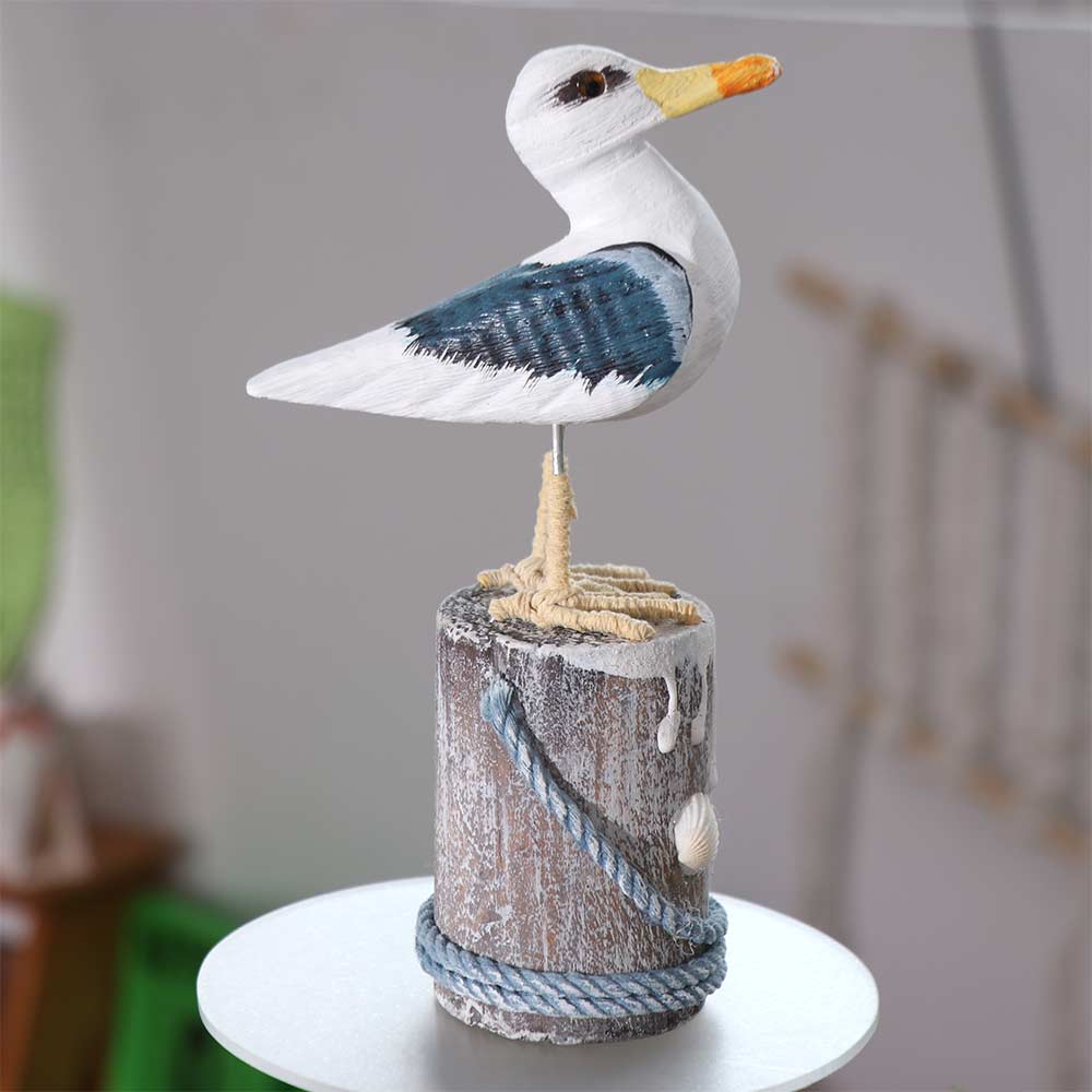 Mediterranean Style Seabird Ornament Vintage Seagull Model Wooden Seagull Craft  Coastal Home