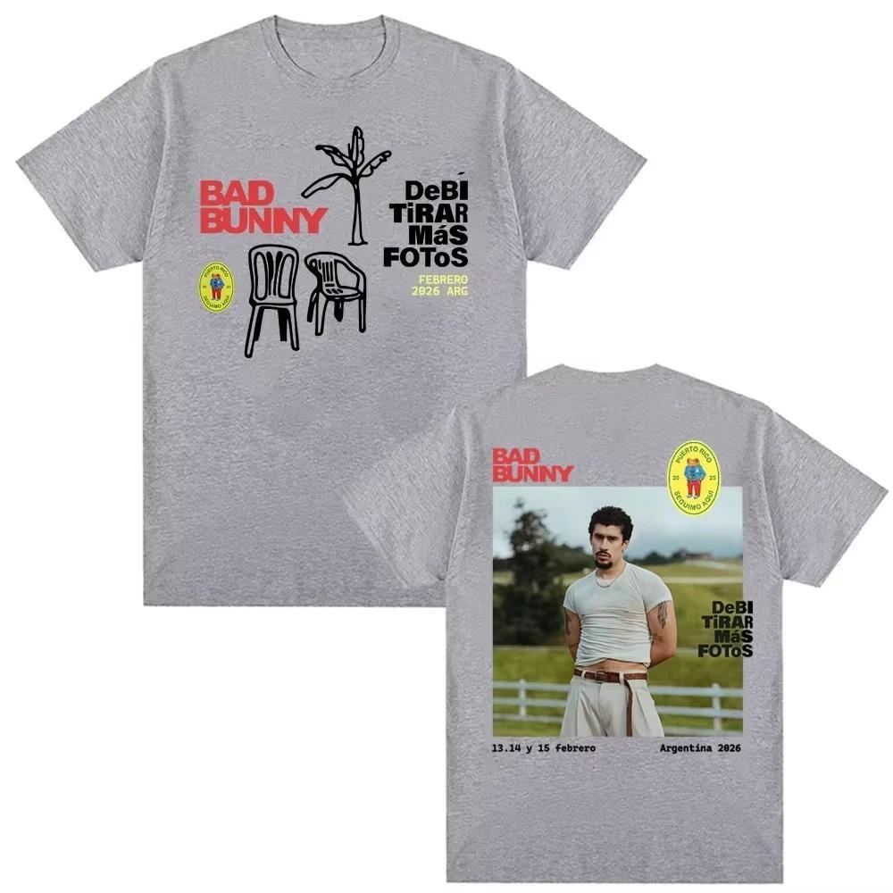 Bad Bunny Debi Tirar Mas Fotos DTMF Argentina 2026 Tour T Shirts Unisex Women Hip Hop High Street Casual Pure Cotton Tshirts