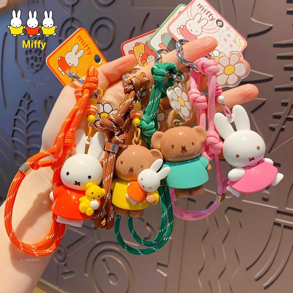 Kawaii Miffy Rabbit Keychain Doll Cutegirlish Anime Cartoon Creative Rope Weaving Keychain Schoolbag Couple Gift