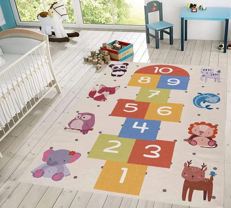 Hopscotch Pattern Kids Rug Car Road Rug Colorfull Hopscotch Kids Rug Rugs for Kids Room Home Decoration