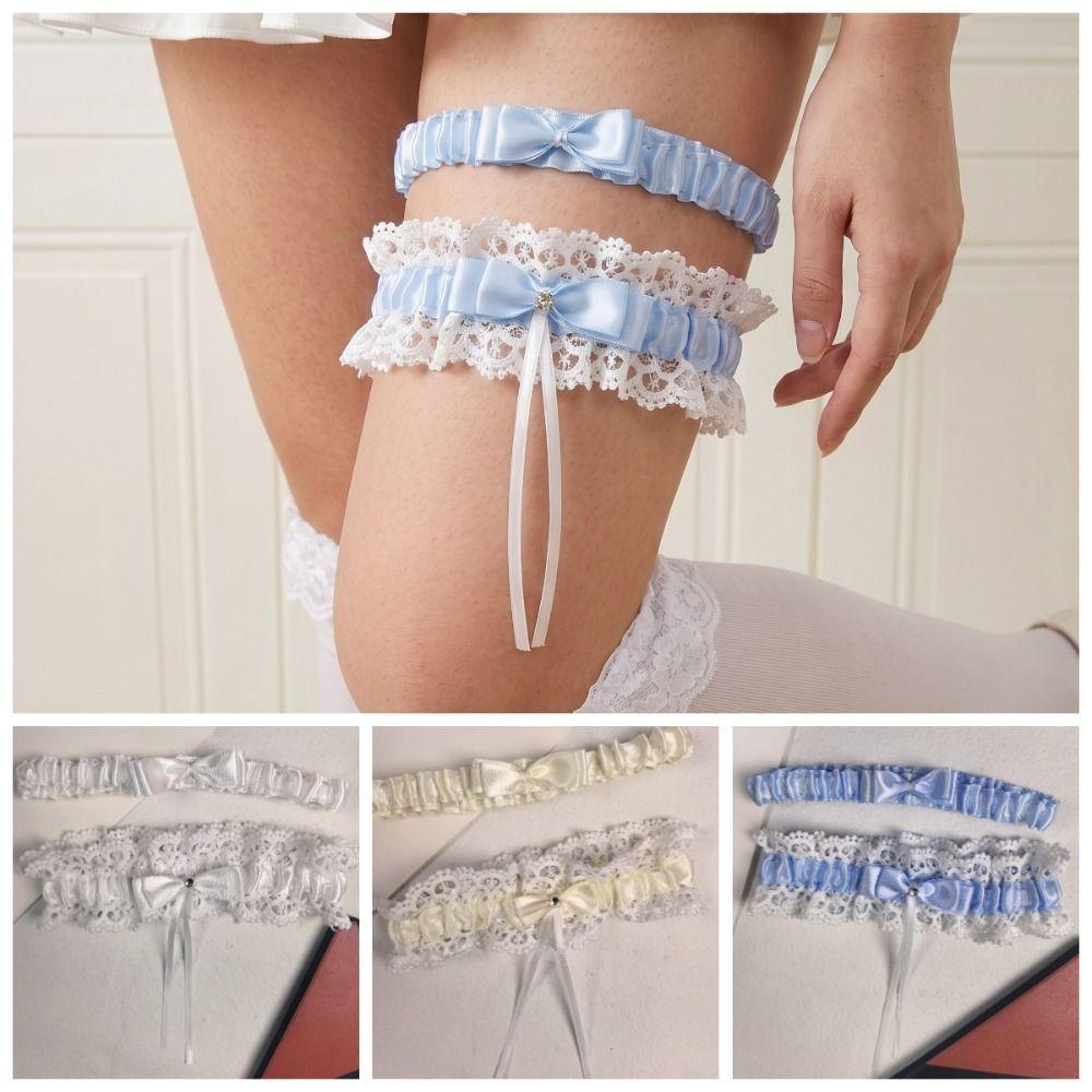 Bowknot Lolita Leg Rings Set Ruffled Lace Thigh Ring Clothing Accessories Bride Garter Belt Women