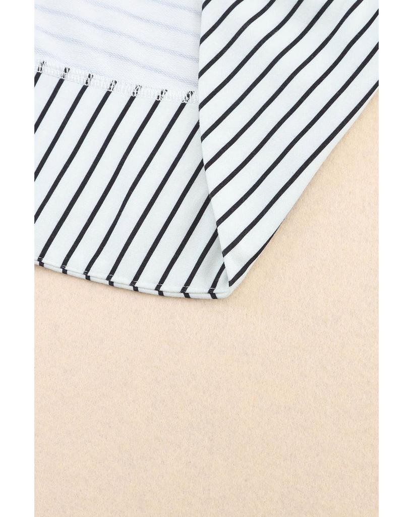 Azura Exchange Striped Thumbhole Drop Shoulder V Neck Top