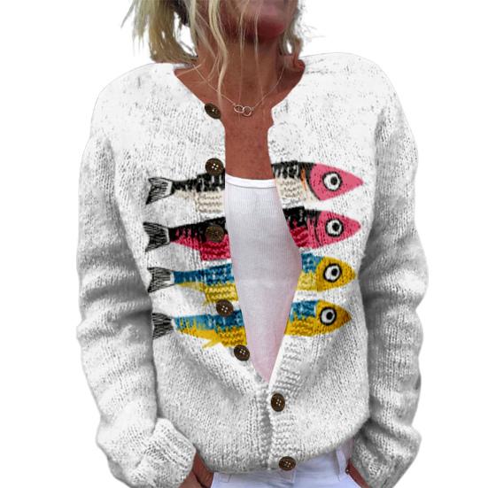 Женский свитер, пальто, круглый вырез, длинный рукав, анималистичный принт, вязаная верхняя одежда, свободный крой, открытый спереди, кардиган