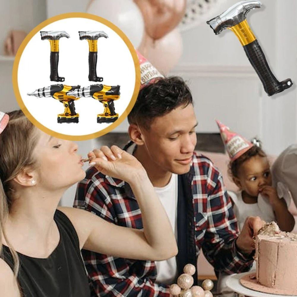 Алюминиевая пленка электрическая дрель молоток моделирование шар мультфильм рука держит шар день рождения