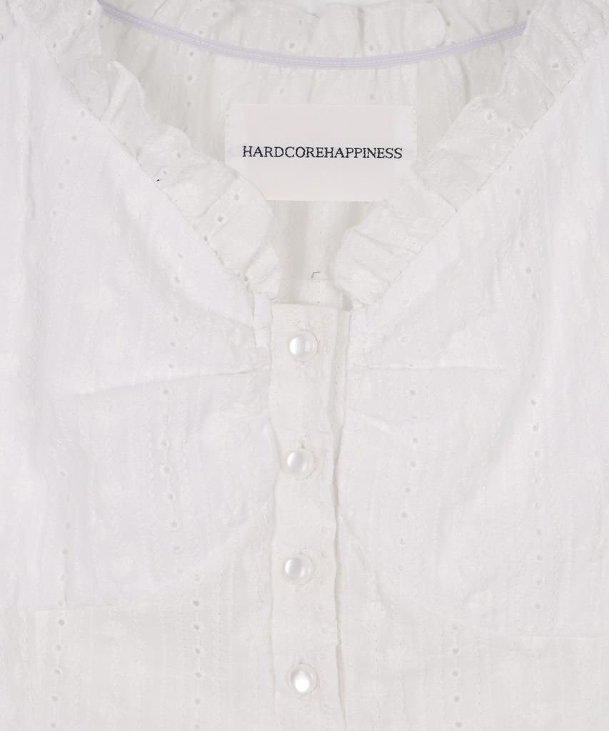 HARDCORE HAPPINESS Wave Shirred Puff Blouse Flower_White